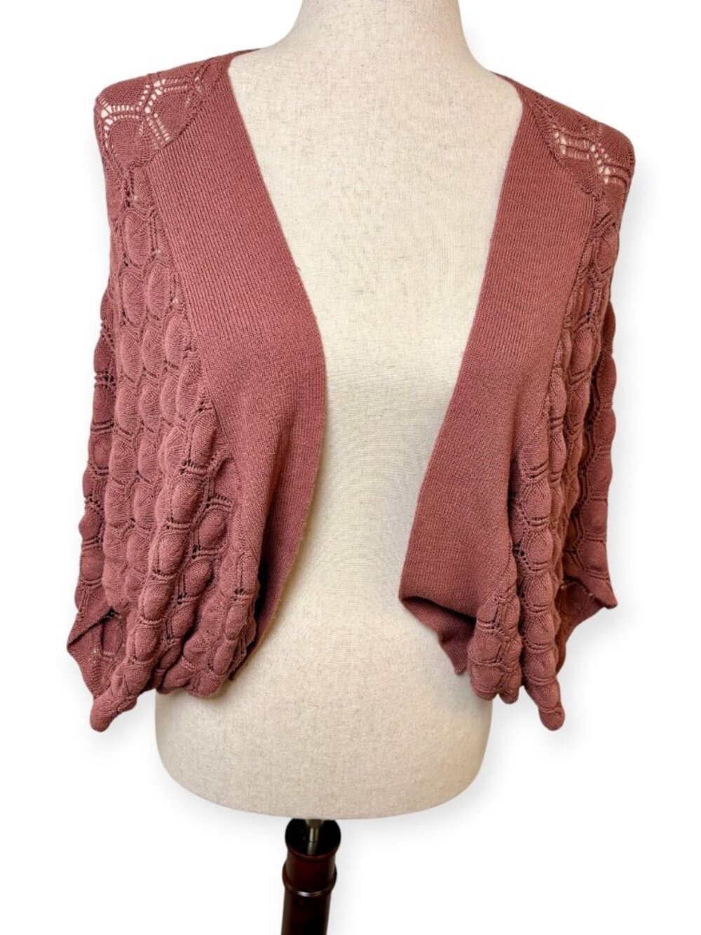 Grace Karin Mauve Open Knit Dolman Sleeve Cropped Cardigan Size Medium